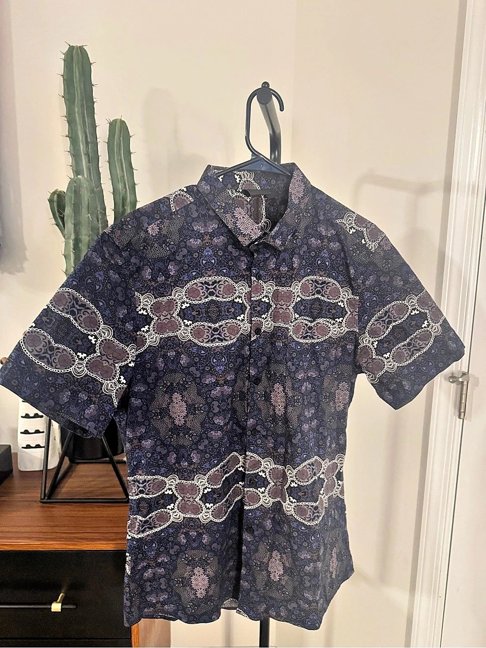 ASOS Paisley Short Sleeve Shirt in Blue Size Large